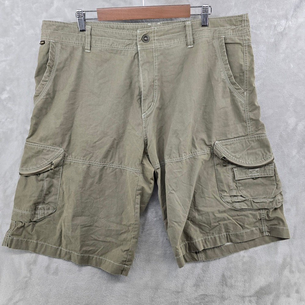 Kuhl Ambush Cargo‎ Shorts Mens 40 Green Vintage Patina Dye Utility Hiking